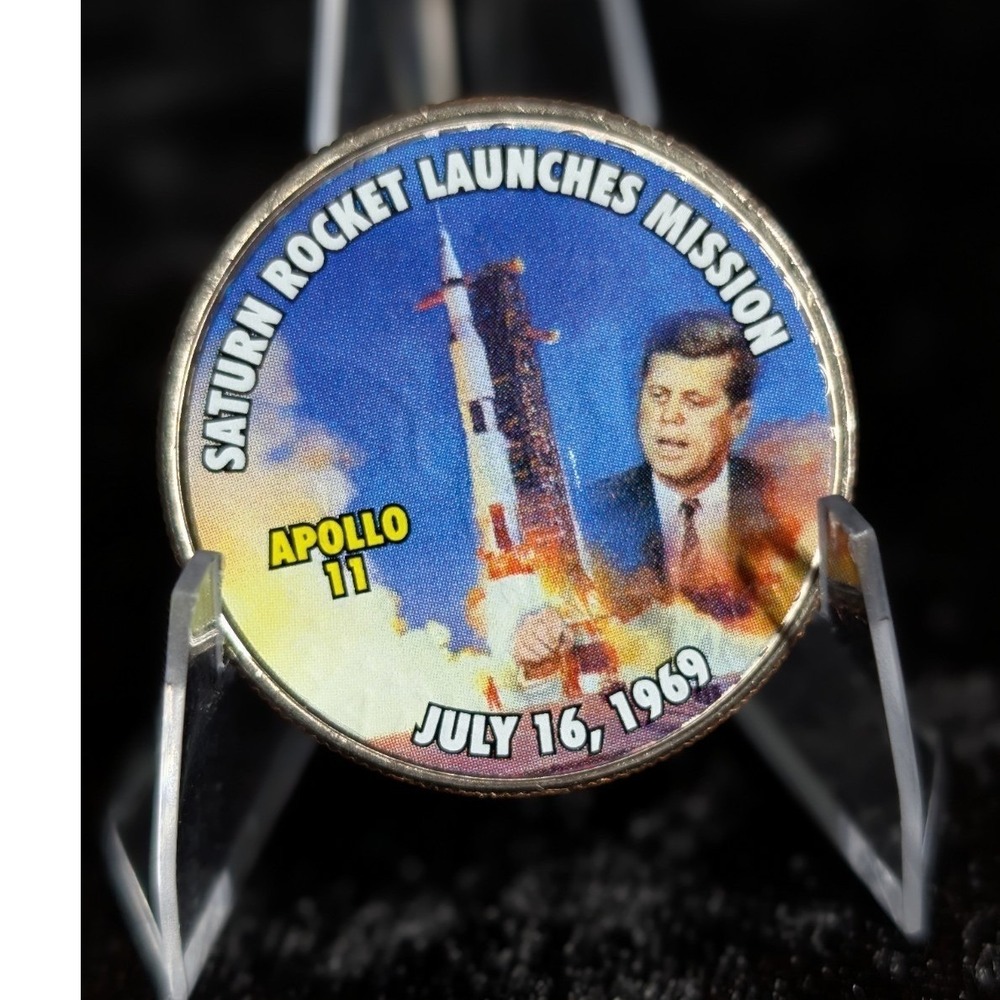 Colorized Kennedy Half Dollar Apollo 11 Saturn Rocket Launch Space Series Coin